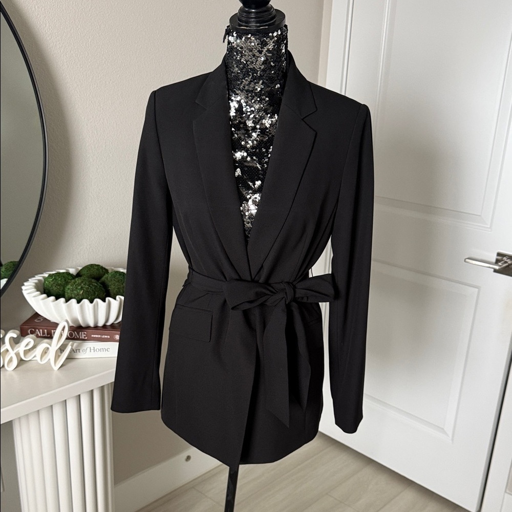 Alex Marie Elegant Black Tie-Waist Blazer